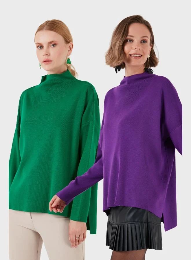 ليلا ليلا قطن سترة بياقة واقفة وظهر طويل عبوة من قطعتين للنساء