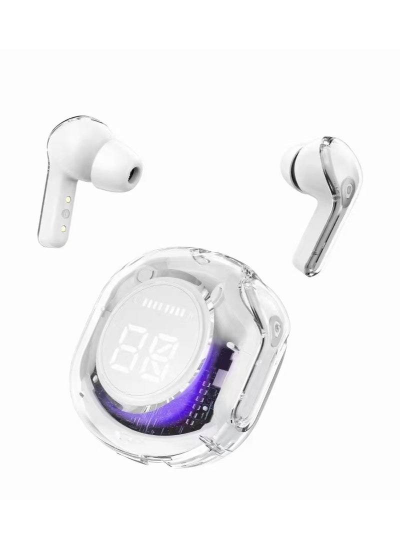 Generic True Wireless Display Bluetooth Earbuds with Environmental Noise Cancellation (ENC) Enhanced Bass Delivery Dual 13mm Drivers, Double Stereo Noise Cancellation Headset with Dual Mics white  - Image 1