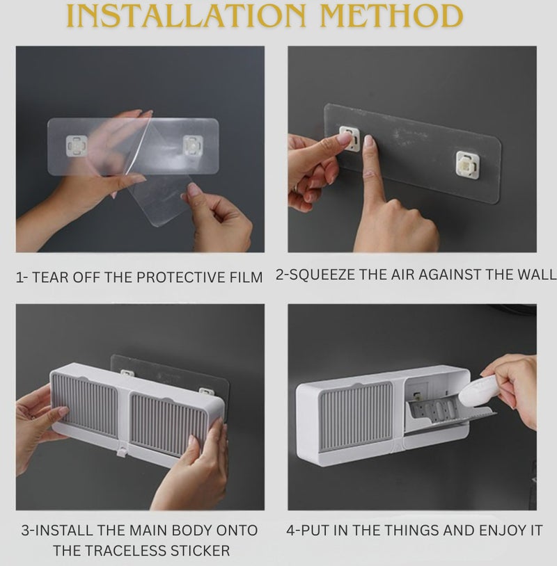 شيك سكوير حامل صابون جداري بتصميم تصريف، طبق صابون ذاتي التصريف من طبقتين، صندوق صابون بدون حفر، صينية تخزين صابون مانعة للانزلاق للاستحمام والمغسلة، منظم تخزين موفر للمساحة (رمادي فاتح) - Image 5