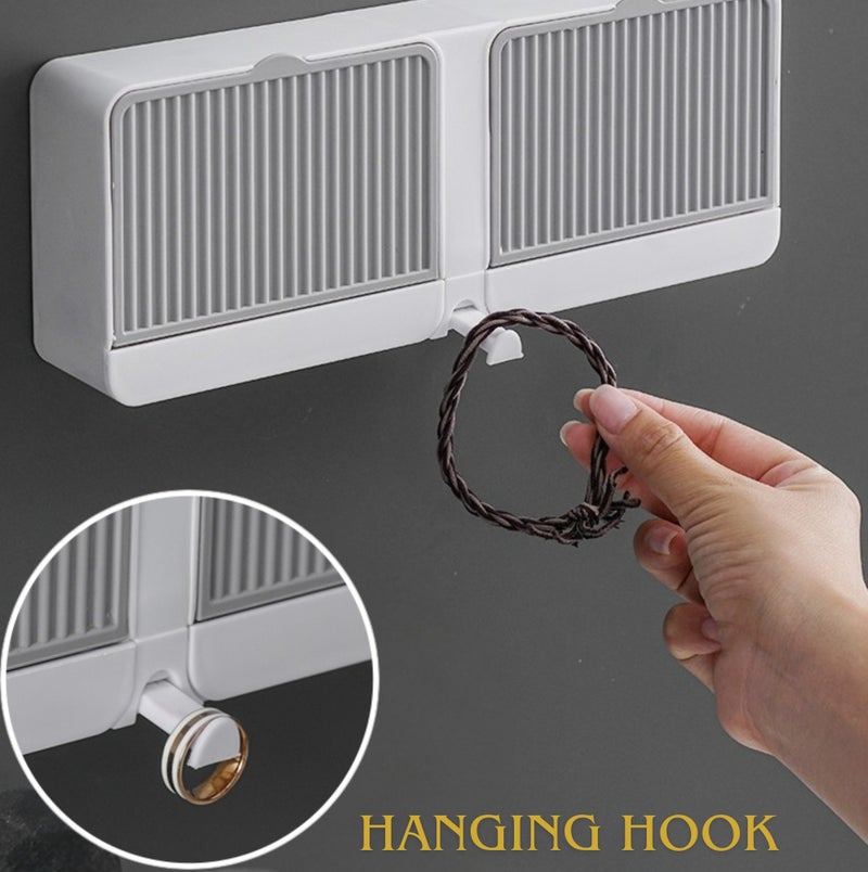 شيك سكوير حامل صابون جداري بتصميم تصريف، طبق صابون ذاتي التصريف من طبقتين، صندوق صابون بدون حفر، صينية تخزين صابون مانعة للانزلاق للاستحمام والمغسلة، منظم تخزين موفر للمساحة (رمادي فاتح) - Image 4