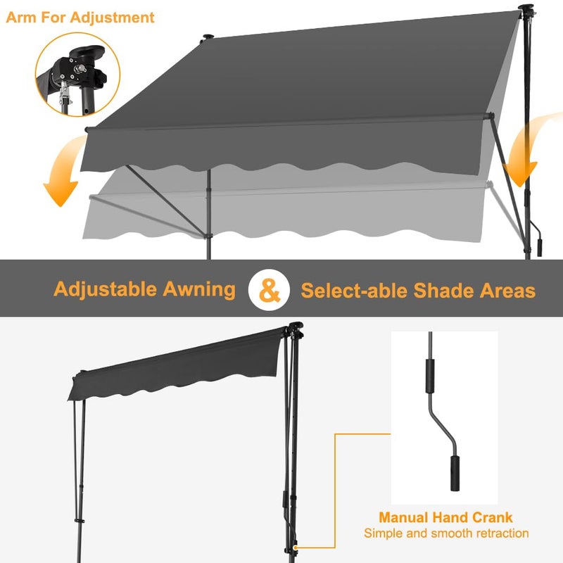 SMONTER Manual Retractable Awning, 78" Non-Screw Outdoor Patio Awning Sunshade Shelter, Height Adjustable Sunshade Patio Door Window Awning Canopy for Backyard, Garden, Balcony, Beige - Image 3