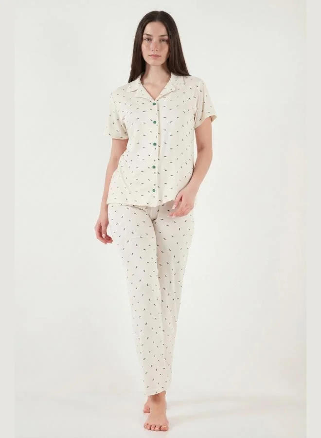 ليلا Lela Patterned Soft Textured Regular Fit Buttoned Short-Sleeved Pajama Set for Women PAJAMAS SET 65750101Y