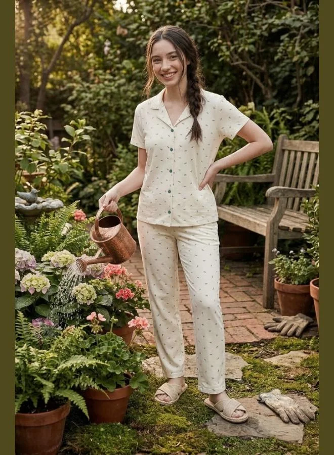 ليلا Lela Patterned Soft Textured Regular Fit Buttoned Short-Sleeved Pajama Set for Women PAJAMAS SET 65750101Y