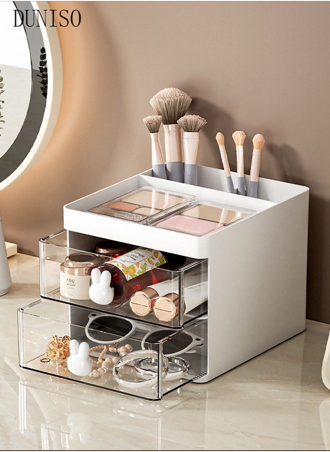 DUNISO - Makeup Organizer, Cosmetic Desk Storage Box with Drawers Skincare Organizers for Dressing Table, Countertop, Bathroom Counter, Vanity Holder for Brushes, Lotions, Lipstick, Perfume - Image 1