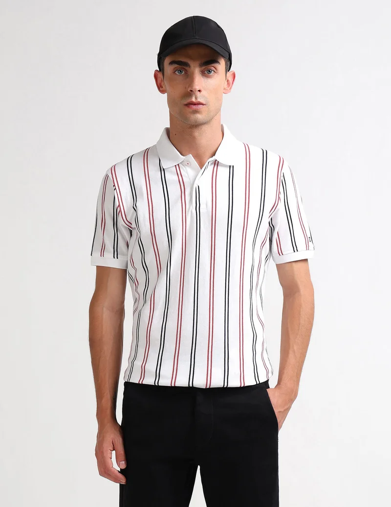 Arrow Vertical Striped Pure Cotton Polo Shirt