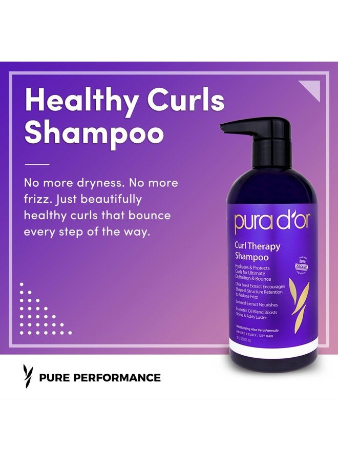 Pura d'or شامبو علاج التجاعيد (16 أونصة) للشعر المجعد أو المتموج أو المتجعد، يحسن اللمعان والتعريف والارتداد، تركيبة لطيفة خالية من الكبريتات مدعمة بمكونات طبيعية وعضوية، للرجال والنساء - Image 2