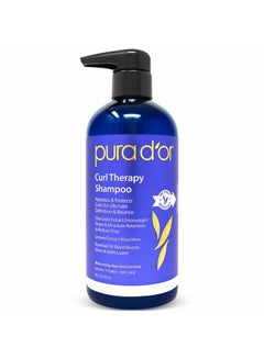 Pura d'or Curl Therapy Shampoo (16oz) for Curly, Wavy or Frizzy Hair, Improves Shine, Definition & Bounce, Gentle Sulfate Free Formula Infused with Natural & Organic Ingredients, for Men and Women  - Image 1