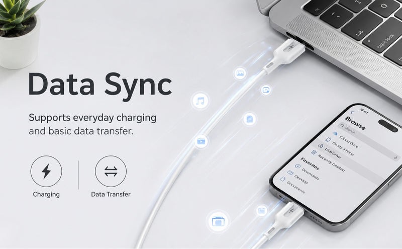 يوبلو كابل شحن UBLUE لأجهزة iPhone، من USB-A إلى Lightning، مصنوع من السيليكون، بطول 1 متر، للشحن ونقل البيانات، باللون الأبيض، متوافق مع أجهزة iPhone 12/13/14 Pro/Plus/Pro Max، وجميع سلاسل iPhone من 8 إلى 13، وأجهزة iPad. - Image 4