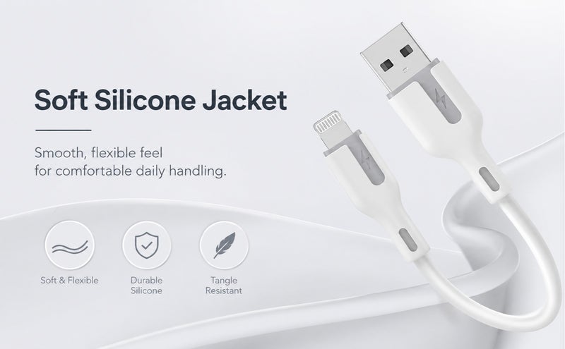 يوبلو كابل شحن UBLUE لأجهزة iPhone، من USB-A إلى Lightning، مصنوع من السيليكون، بطول 1 متر، للشحن ونقل البيانات، باللون الأبيض، متوافق مع أجهزة iPhone 12/13/14 Pro/Plus/Pro Max، وجميع سلاسل iPhone من 8 إلى 13، وأجهزة iPad. - Image 5