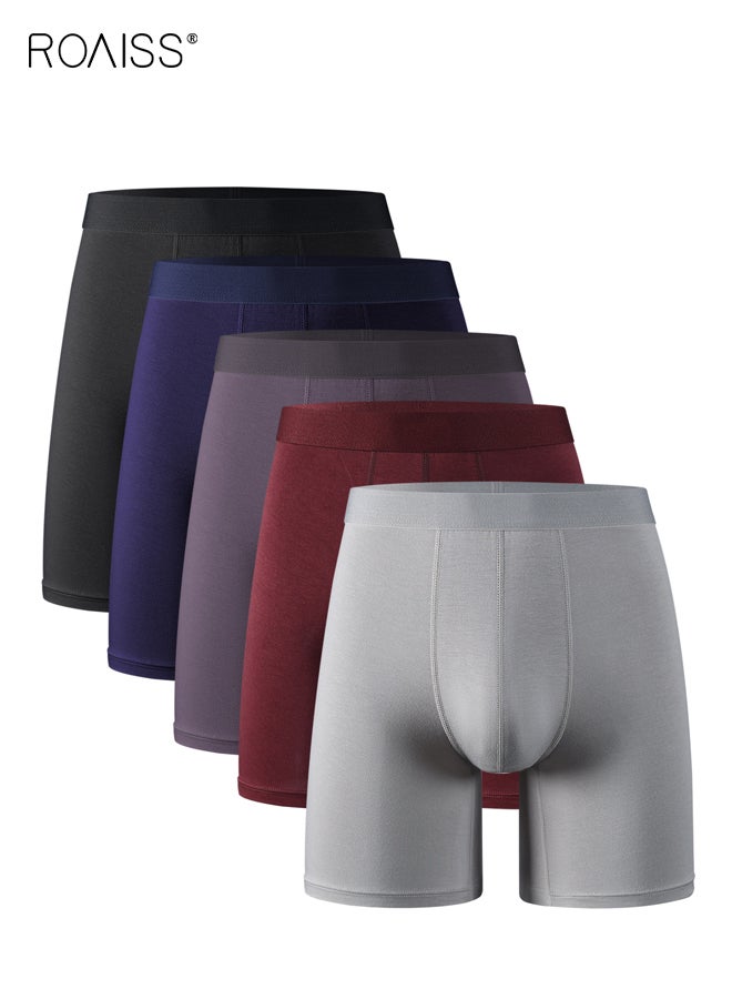 رويس مجموعة من 5 قطع ملابس داخلية طويلة من ألياف الخيزران للرجال، طبقة أساسية حرارية ناعمة وجيدة التهوية تمتص الرطوبة، مناسبة لمنتصف الخصر لتوفير الراحة والدعم، شورت بوكسر - Image 1