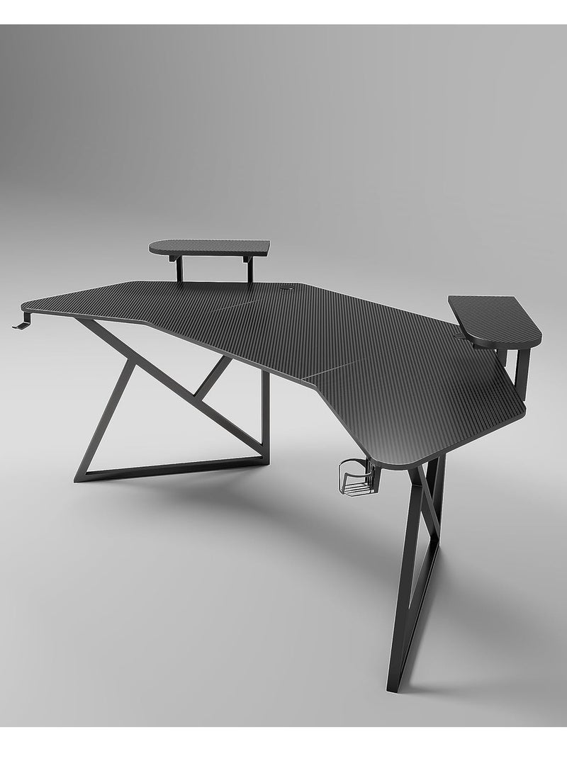 Zoom Plus First Gaming Table With Light Gaming Desk for Professional Multiple Size 120cm * 180cm with Carbon Fiber Surface, Gaming Table with Headphone Hook and Cup Holder (Black)  - Image 2