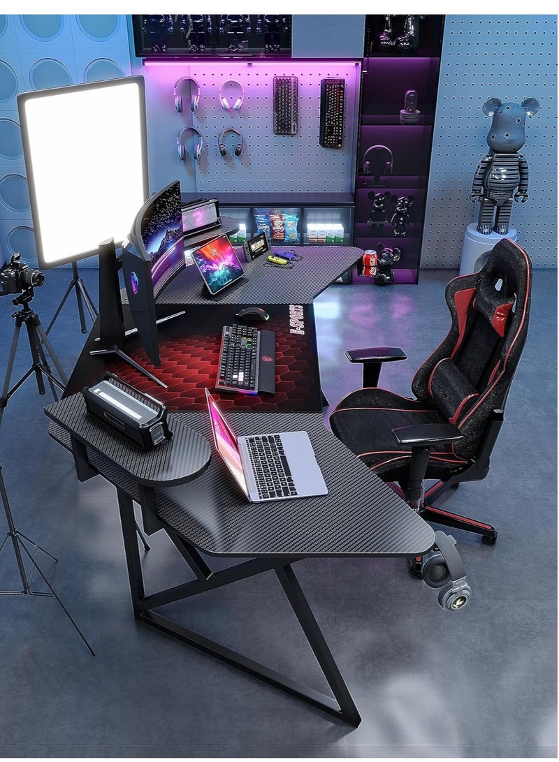Zoom Plus First Gaming Table With Light Gaming Desk for Professional Multiple Size 120cm * 180cm with Carbon Fiber Surface, Gaming Table with Headphone Hook and Cup Holder (Black)  - Image 4
