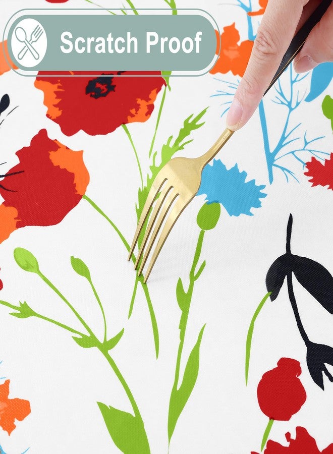 misaya Square Waterproof Vinyl Table Cloth, Wipeable Tablecloth with Flannel Backing, Plastic Table Cover for Dinner, Picnic, Indoor and Outdoor (Flowers, 54" x 54") - Image 4
