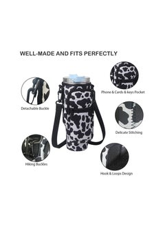 KASTWAVE Water Bottle Carrier Bag for Stanley 40 Oz Tumbler, Water Bottle Holder with Adjustable Shoulder Strap and Phone Pocket, Bottle Handbags for Walking Hiking Travelling, Cow Print  - Image 5