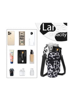 KASTWAVE Water Bottle Carrier Bag for Stanley 40 Oz Tumbler, Water Bottle Holder with Adjustable Shoulder Strap and Phone Pocket, Bottle Handbags for Walking Hiking Travelling, Cow Print  - Image 3