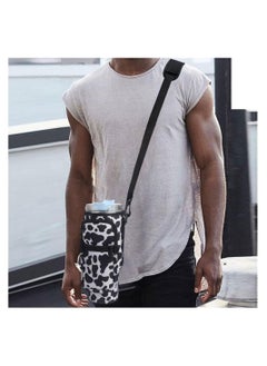 KASTWAVE Water Bottle Carrier Bag for Stanley 40 Oz Tumbler, Water Bottle Holder with Adjustable Shoulder Strap and Phone Pocket, Bottle Handbags for Walking Hiking Travelling, Cow Print  - Image 4