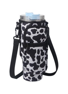 KASTWAVE Water Bottle Carrier Bag for Stanley 40 Oz Tumbler, Water Bottle Holder with Adjustable Shoulder Strap and Phone Pocket, Bottle Handbags for Walking Hiking Travelling, Cow Print  - Image 1