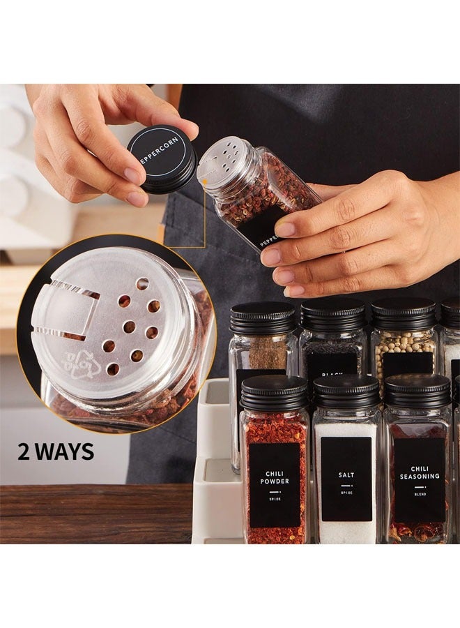 Denzoz 25 Spice Jars with 48 Labels Glass Spice Jars with Black Metal Caps 4oz Empty Spice Containers with Shaker Lids Funnel Chalk Pen Square Seasoning Bottles for Spice Rack Drawer Cabinet - Image 4