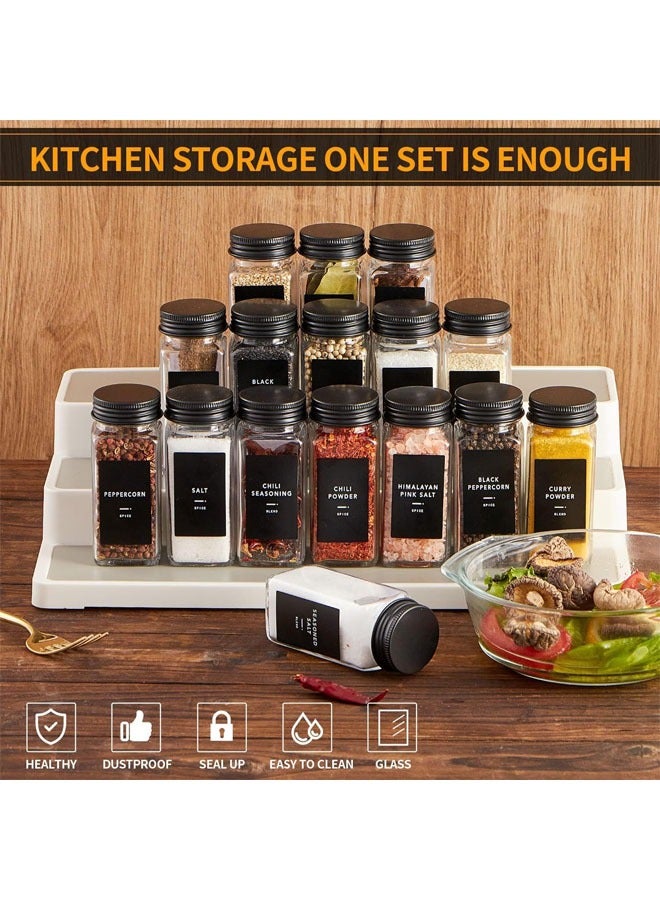 Denzoz 25 Spice Jars with 48 Labels Glass Spice Jars with Black Metal Caps 4oz Empty Spice Containers with Shaker Lids Funnel Chalk Pen Square Seasoning Bottles for Spice Rack Drawer Cabinet - Image 3