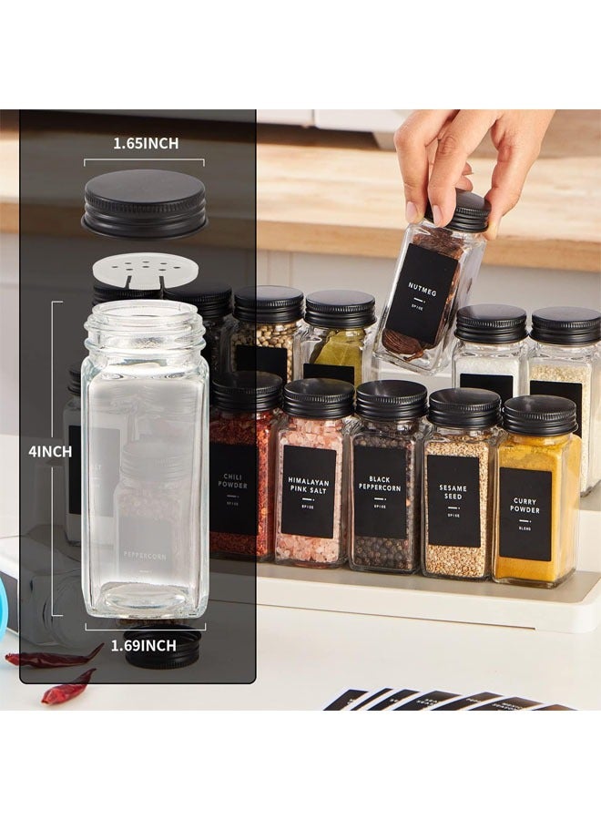 Denzoz 25 Spice Jars with 48 Labels Glass Spice Jars with Black Metal Caps 4oz Empty Spice Containers with Shaker Lids Funnel Chalk Pen Square Seasoning Bottles for Spice Rack Drawer Cabinet - Image 5