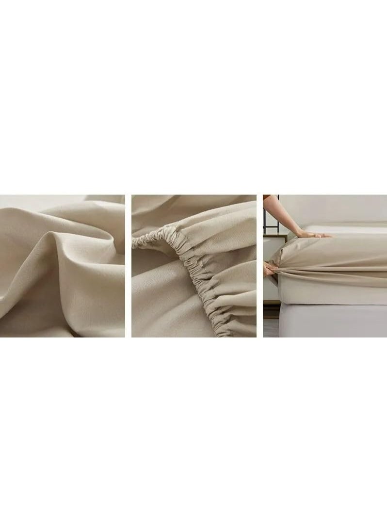 QBED QBED Plain Fitted Sheet Set for Hotels, Homes & Touristic Villages 3 Pieces (120 * 200 * 30cm, Beige)  - Image 2