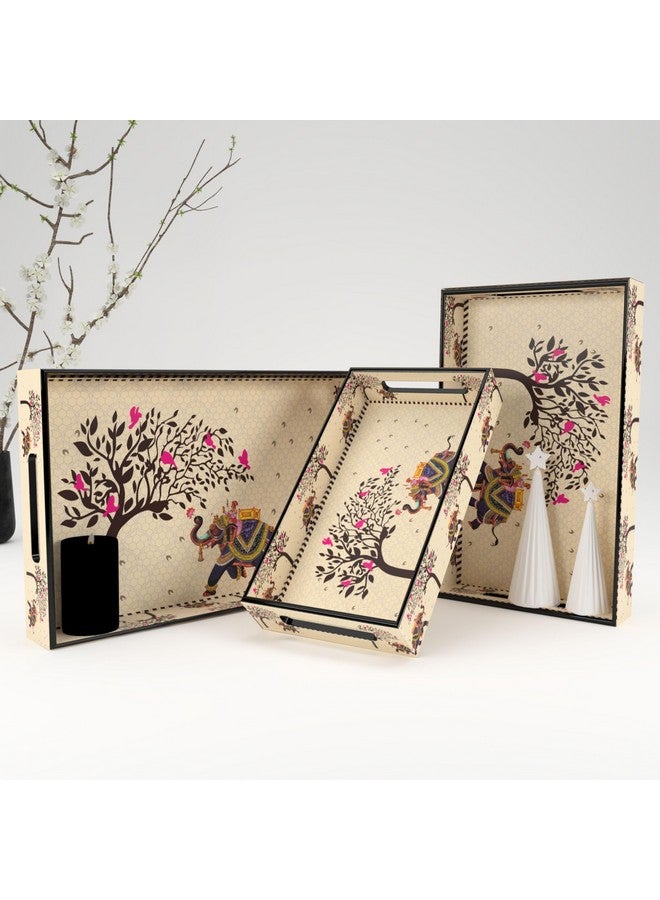 Castleite Elisa Mandala Wooden Trays for Serving & Decoration-Set of 3|Handcrafted Organizers with Cut-Out Handles |Epoxy Resin Finish-Size Small, Medium & Large (Tradivibe), rectangular - Image 1
