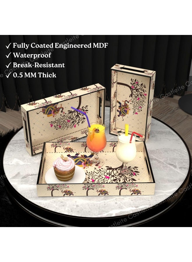 Castleite Elisa Mandala Wooden Trays for Serving & Decoration-Set of 3|Handcrafted Organizers with Cut-Out Handles |Epoxy Resin Finish-Size Small, Medium & Large (Tradivibe), rectangular - Image 3