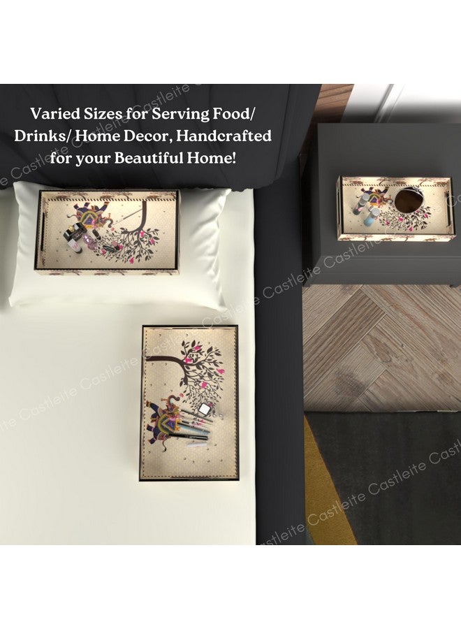 Castleite Elisa Mandala Wooden Trays for Serving & Decoration-Set of 3|Handcrafted Organizers with Cut-Out Handles |Epoxy Resin Finish-Size Small, Medium & Large (Tradivibe), rectangular - Image 5