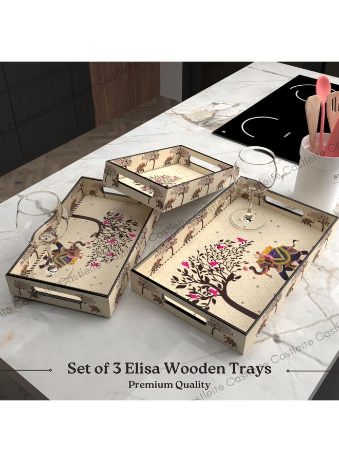 Castleite Elisa Mandala Wooden Trays for Serving & Decoration-Set of 3|Handcrafted Organizers with Cut-Out Handles |Epoxy Resin Finish-Size Small, Medium & Large (Tradivibe), rectangular - Image 2