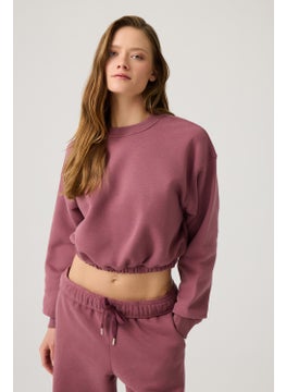 Los Ojos Claret Red Wide Waist Drawstring Crop Sweatshirt Cropped Pullover  - Image 1