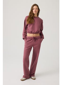 Los Ojos Claret Red Wide Waist Drawstring Crop Sweatshirt Cropped Pullover  - Image 3