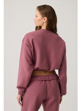 Los Ojos Claret Red Wide Waist Drawstring Crop Sweatshirt Cropped Pullover  - Image 2