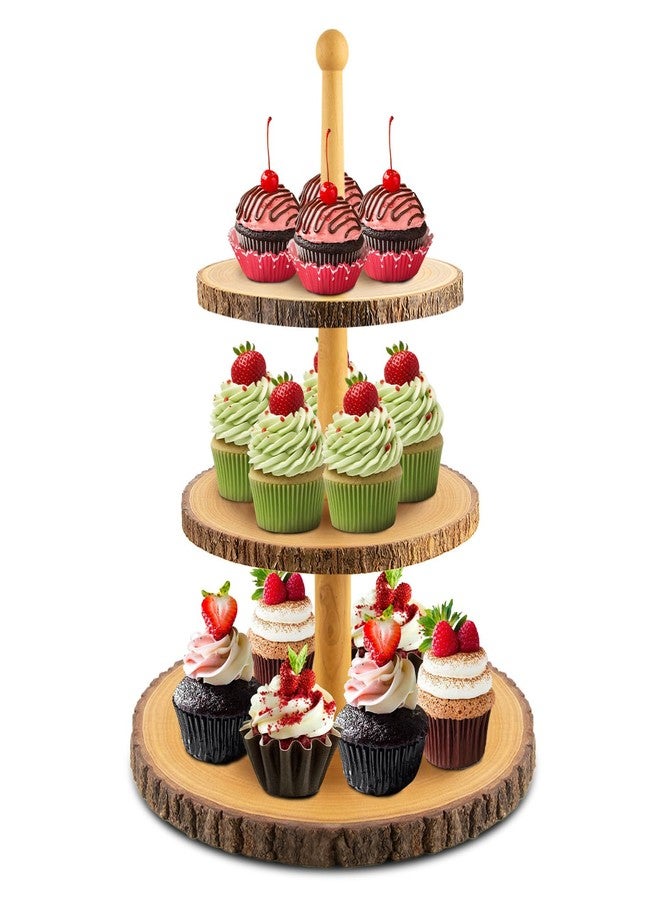 SogYupk Cupcake Stand Wood Dessert Stands 3-Tier Wood Cupcake Stand - Elegant Farmhouse Dessert Display for Weddings, Baby Showers, Tea Parties, & More./Wedding Décor/Tea Party/Birthday/Graduation/Holiday. - Image 1