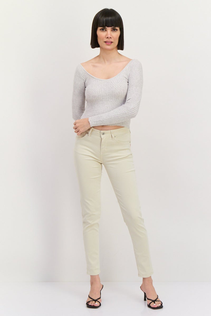 Sage The Label Women Scoop Neck Knitted Long Sleeves Sweater, Grey - Image 4