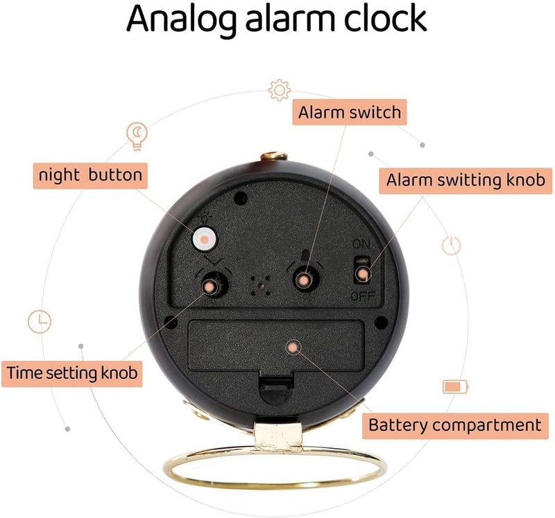 ConvertKitchen Small Table Clocks Classic NonTicking Tabletop Alarm Clock with Backlight Set of 1 - Image 5