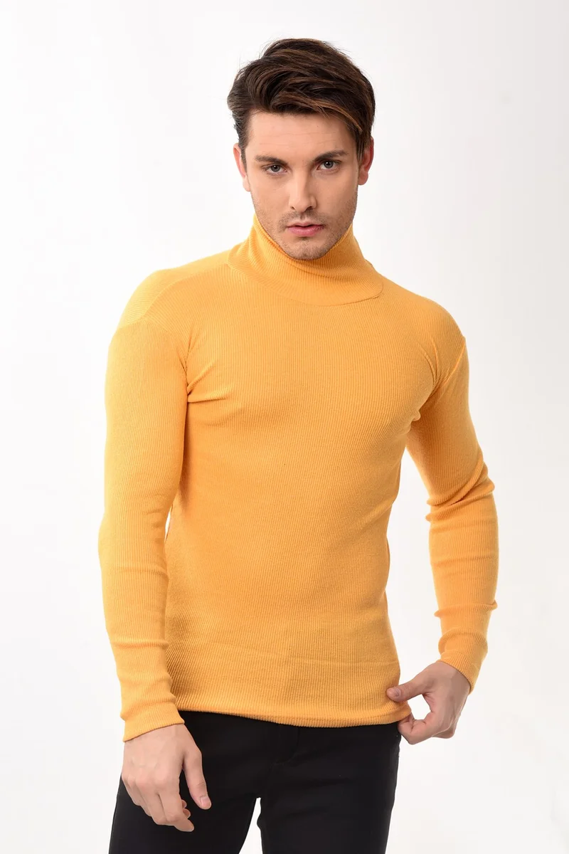 Belifanti Collection Men's Turtleneck Turtleneck Slim Fit Sweater Yellow