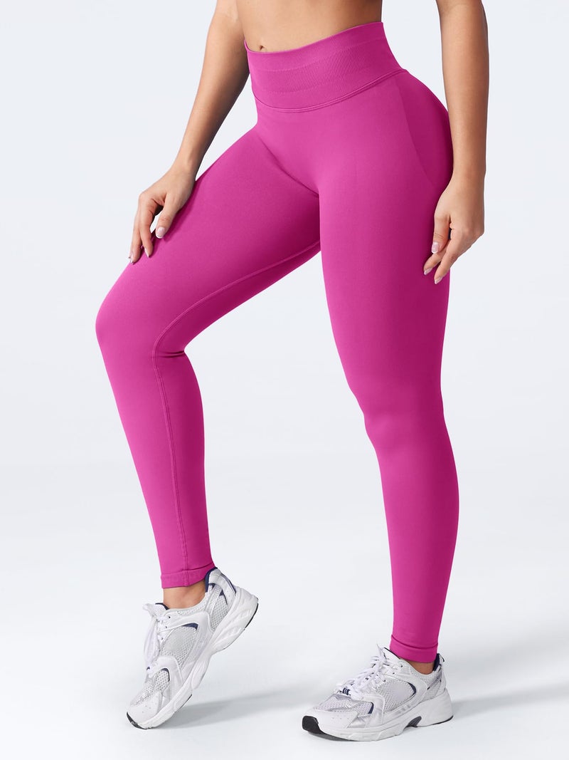 VOYJOY Women Seamless Impact Leggings Scrunch Workout Leggings Medium Waist Tummy Control Butt Lifting Gym Yoga Pants Rose Red S - Image 4