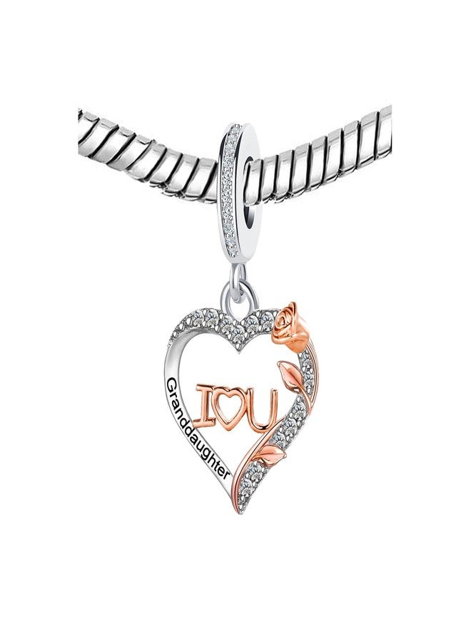 KunBead Granddaughter Rose Flower Family I Love You Birthday Heart Love Dangle Charms Compatible with Pandora Bracelet for Women Gift from Grandma - Image 2