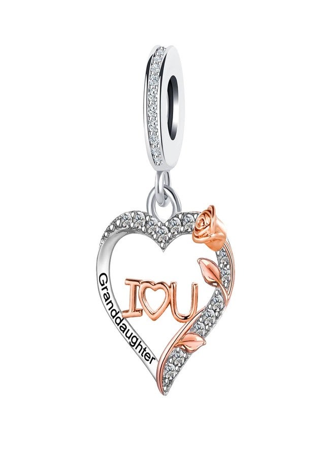 KunBead Granddaughter Rose Flower Family I Love You Birthday Heart Love Dangle Charms Compatible with Pandora Bracelet for Women Gift from Grandma - Image 1