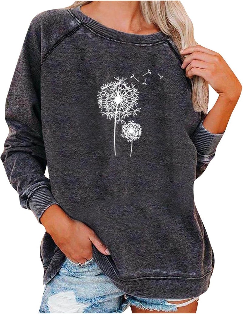 cheekyglo Womens Long Sleeve Shirts Casual Print Crewneck Oversize Sweatshirts Lightweight Soft Relaxed Fit Tunic Tops - Image 1