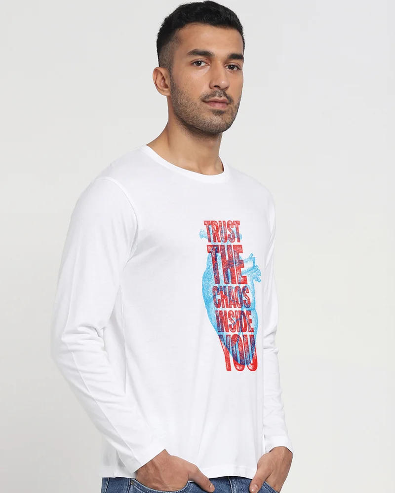 bewakoof Men's White Trust The Chaos Graphic Printed T-shirt