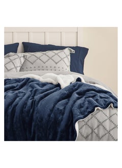 Fabienne Silky Soft Sherpa Blanket Single Size Ultra Plush Bed Blanket Navy Blue 160x220 cm  - Image 3