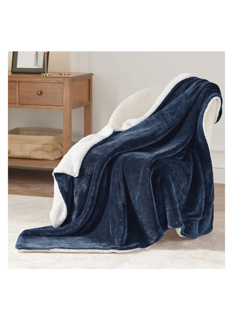 Fabienne - Silky Soft Sherpa Blanket Single Size Ultra Plush Bed Blanket Navy Blue 160x220 cm - Image 1