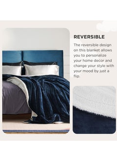 Fabienne Silky Soft Sherpa Blanket Single Size Ultra Plush Bed Blanket Navy Blue 160x220 cm  - Image 5