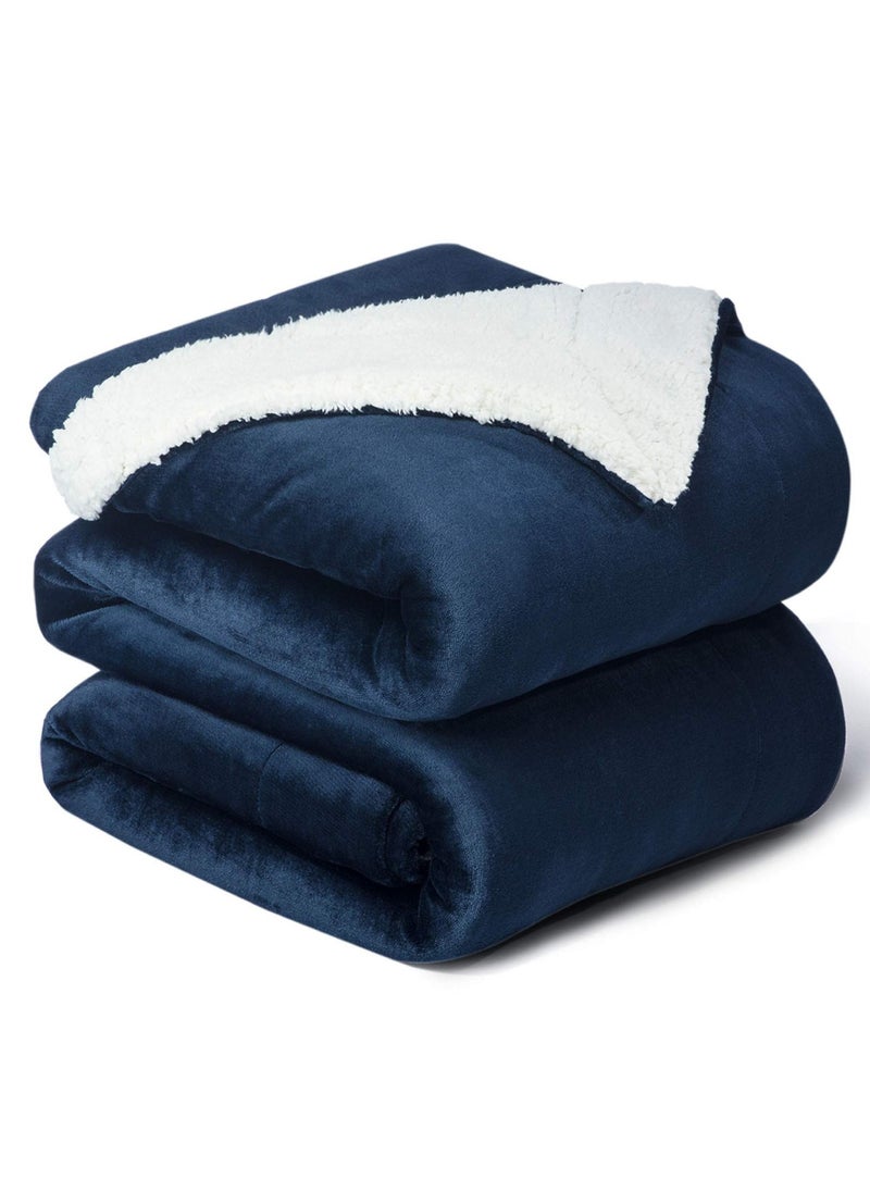 Fabienne - Silky Soft Sherpa Blanket Single Size Ultra Plush Bed Blanket Navy Blue 160x220 cm - Image 1