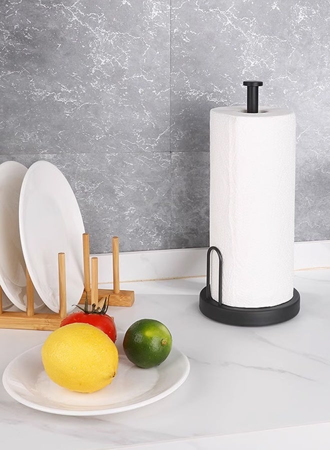 حامل مناشف ورقية أسود، حامل مناشف ورقية للمطبخ بقاعدة مانعة للانزلاق، حامل مناشف ورقية قائم من الفولاذ المقاوم للصدأ، موزع لفافات، حامل مناديل على سطح الطاولة، لطاولة المطبخ والحمام (أسود) - Image 4