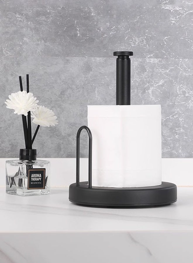 حامل مناشف ورقية أسود، حامل مناشف ورقية للمطبخ بقاعدة مانعة للانزلاق، حامل مناشف ورقية قائم من الفولاذ المقاوم للصدأ، موزع لفافات، حامل مناديل على سطح الطاولة، لطاولة المطبخ والحمام (أسود) - Image 5