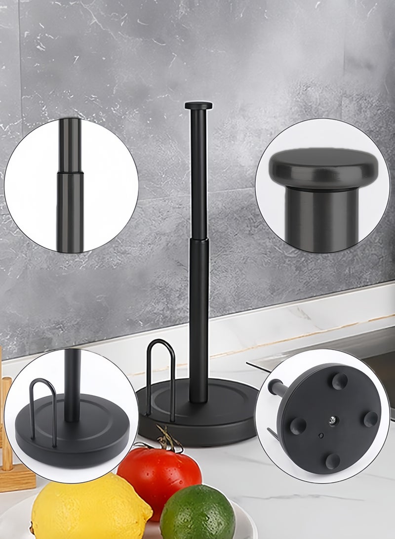 حامل مناشف ورقية أسود، حامل مناشف ورقية للمطبخ بقاعدة مانعة للانزلاق، حامل مناشف ورقية قائم من الفولاذ المقاوم للصدأ، موزع لفافات، حامل مناديل على سطح الطاولة، لطاولة المطبخ والحمام (أسود) - Image 3