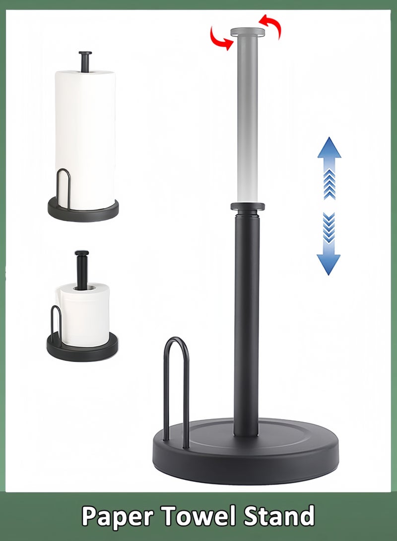 حامل مناشف ورقية أسود، حامل مناشف ورقية للمطبخ بقاعدة مانعة للانزلاق، حامل مناشف ورقية قائم من الفولاذ المقاوم للصدأ، موزع لفافات، حامل مناديل على سطح الطاولة، لطاولة المطبخ والحمام (أسود) - Image 1
