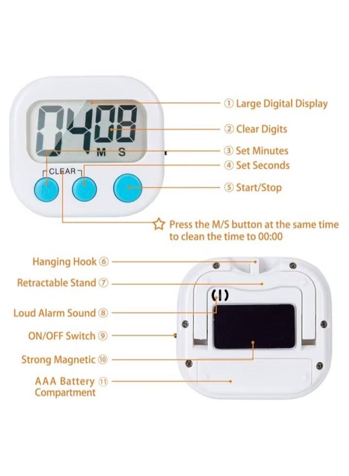 Kitchen timer baking timer ringing alarm clock magnetic bracket cooking timer white - Image 3